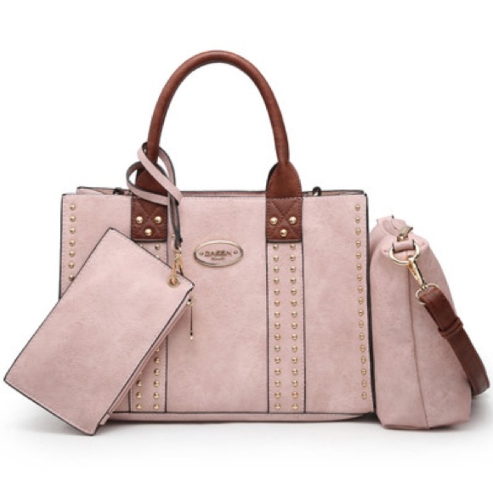 Pink Studded Tote Bag Set